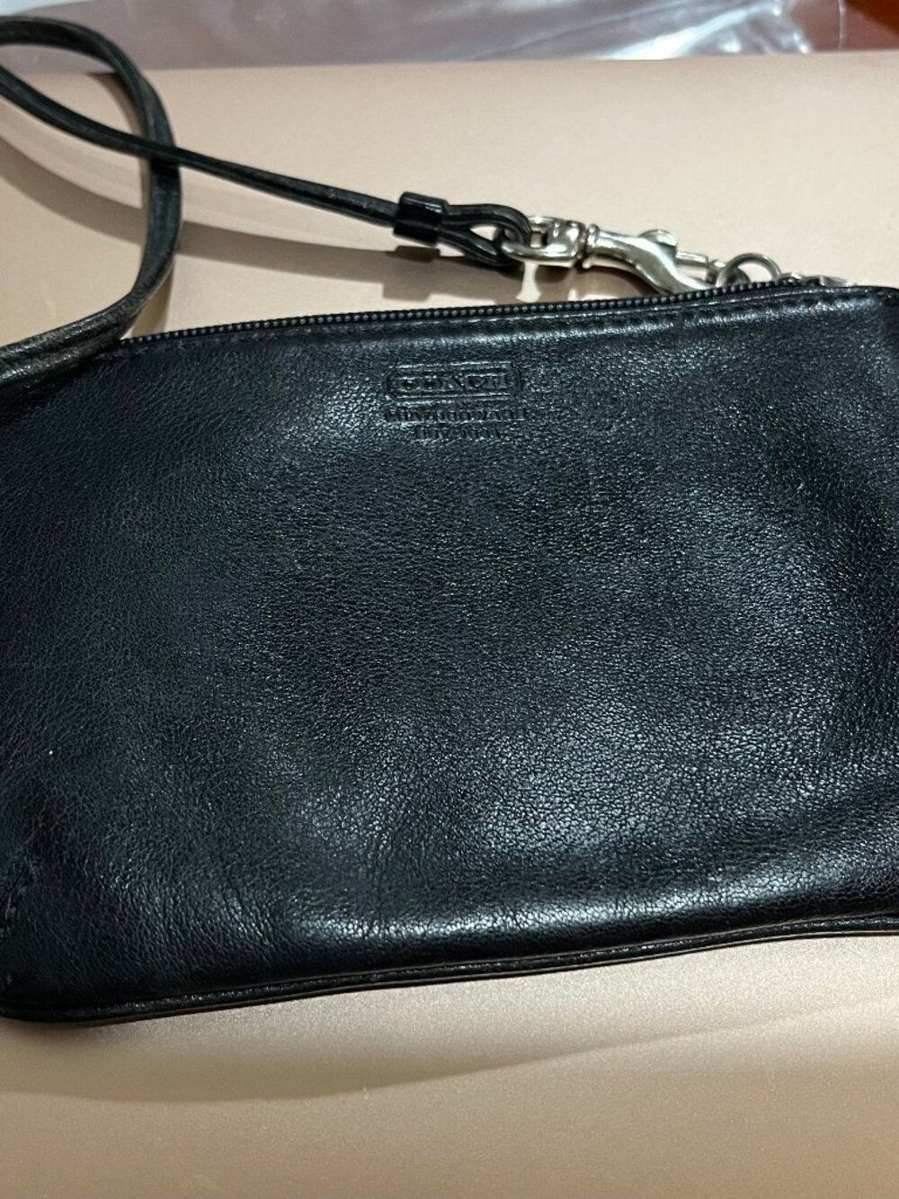 Vintage Coach Wristlet Zippered Pouch - Black Leather with Signature Lining
